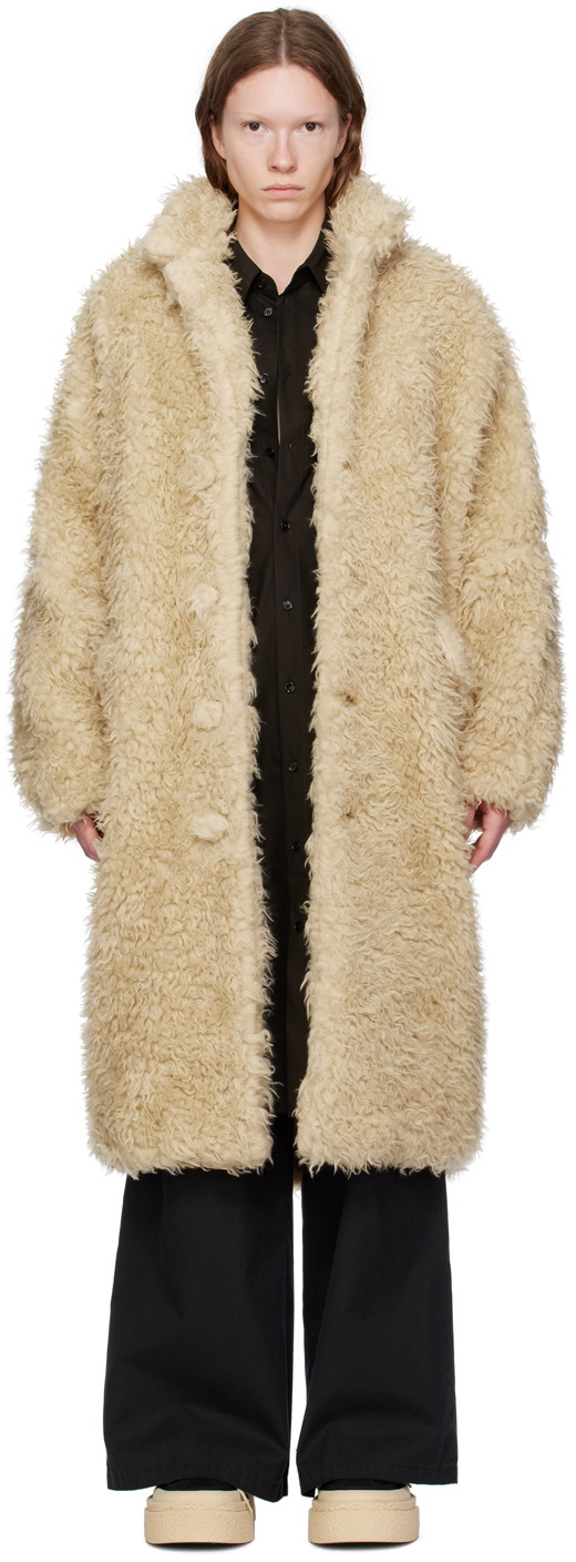 MM6 Maison Margiela Beige Faux-Fur Coat MM6 Maison Margiela