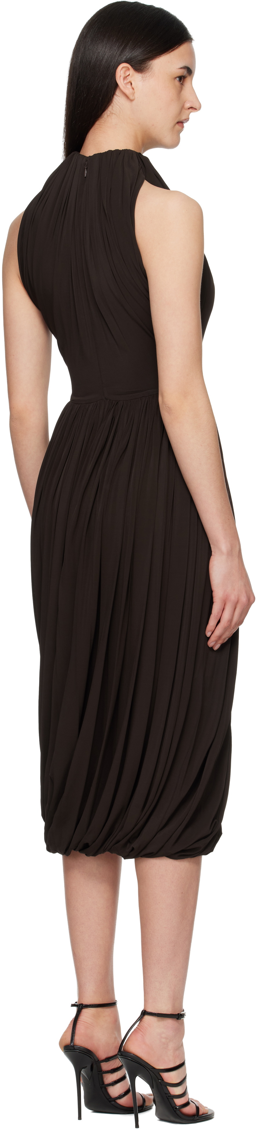ALAÏA Brown Twisted Soft Jersey Midi Dress