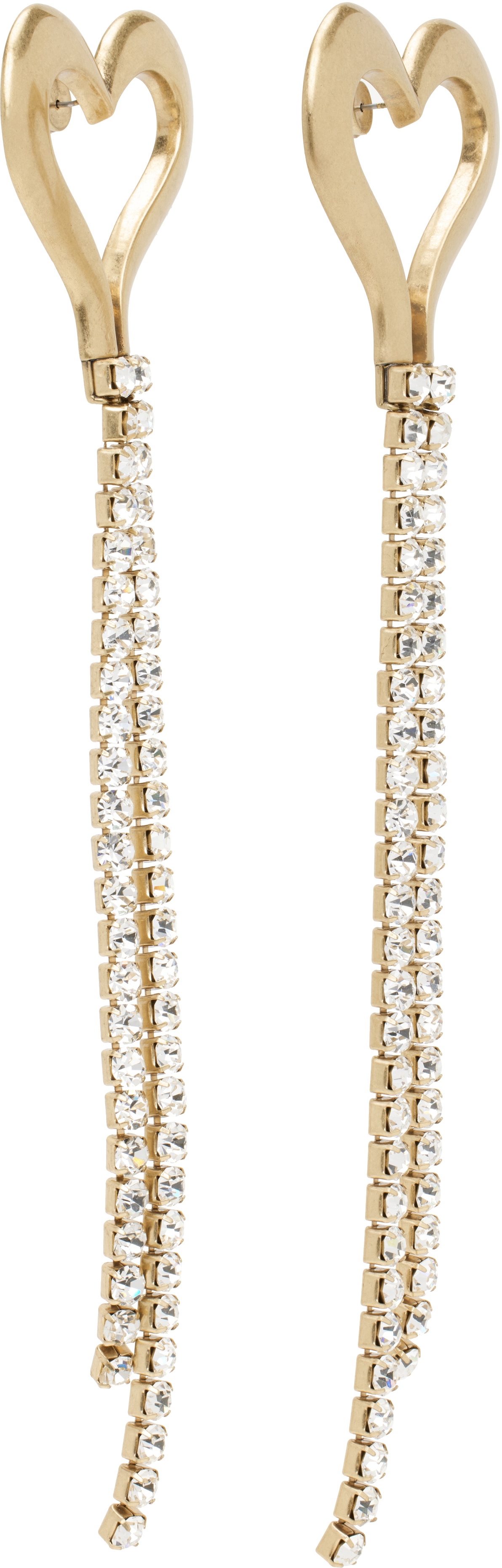 AREA Gold Crystal Heart Fringe Earrings