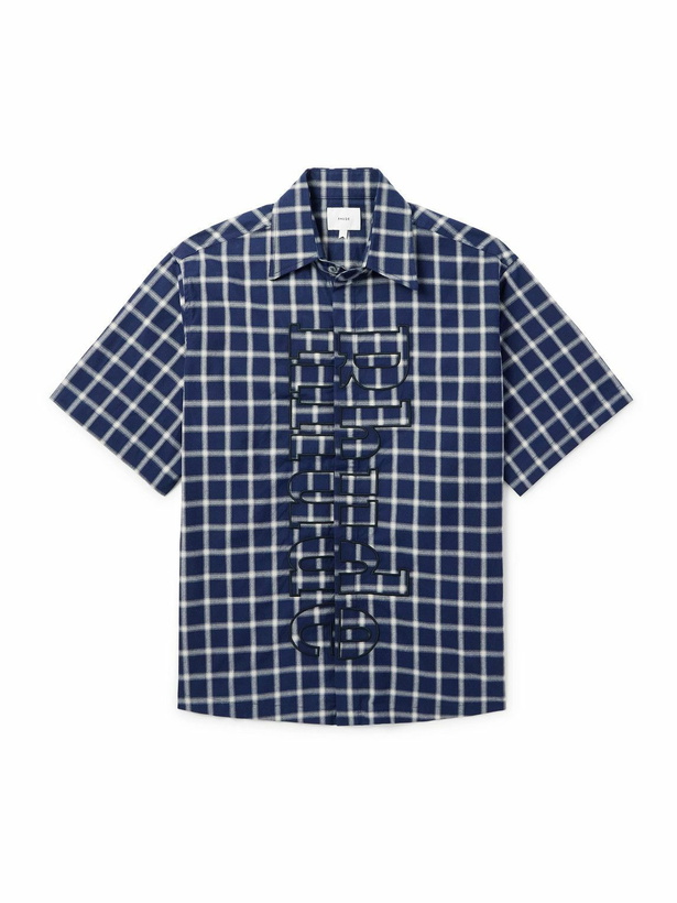 Photo: Rhude - Logo-Embroidered Checked Cotton-Poplin Shirt - Blue