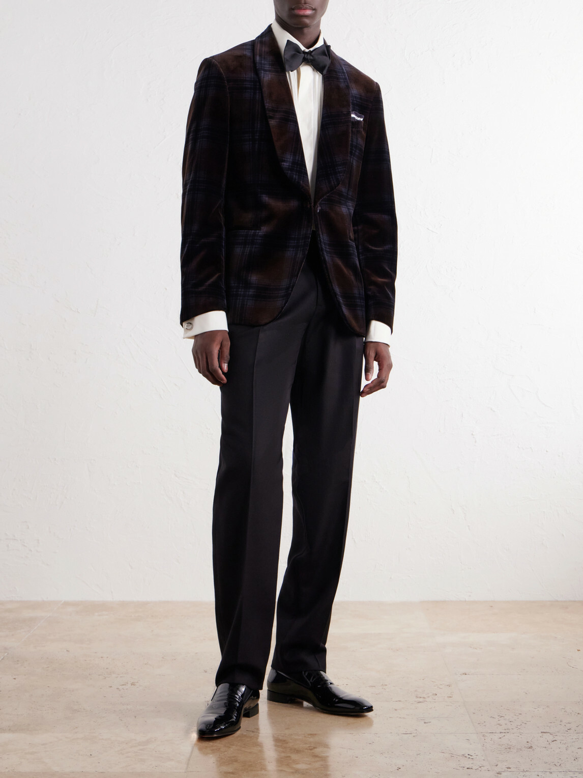 Mr P. - Shawl-Collar Checked Cotton-Velvet Tuxedo Jacket - Brown