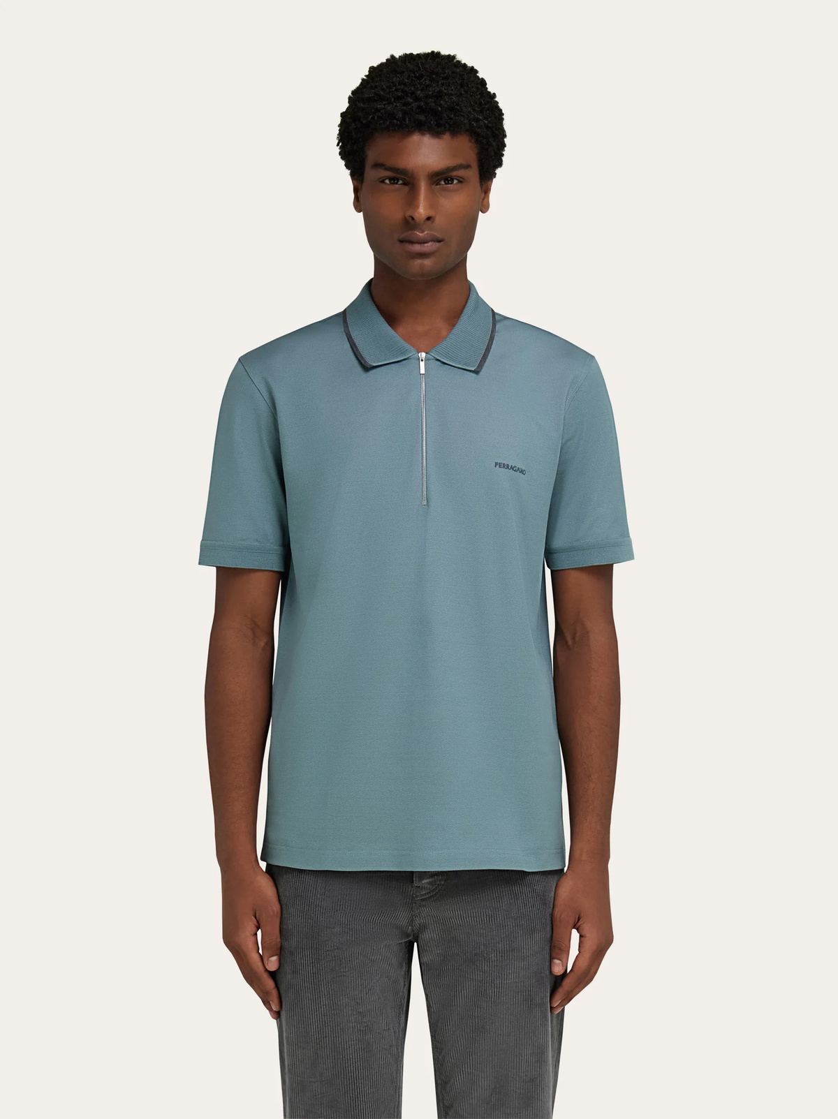 Ferragamo Mens Cotton polo shirt with zip detail in Green