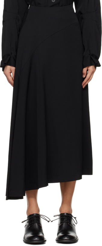 Photo: Y's Black Asymmetric Flare Maxi Skirt