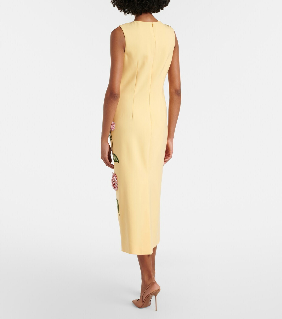 Oscar de la Renta Floral-appliqué wool-blend midi dress
