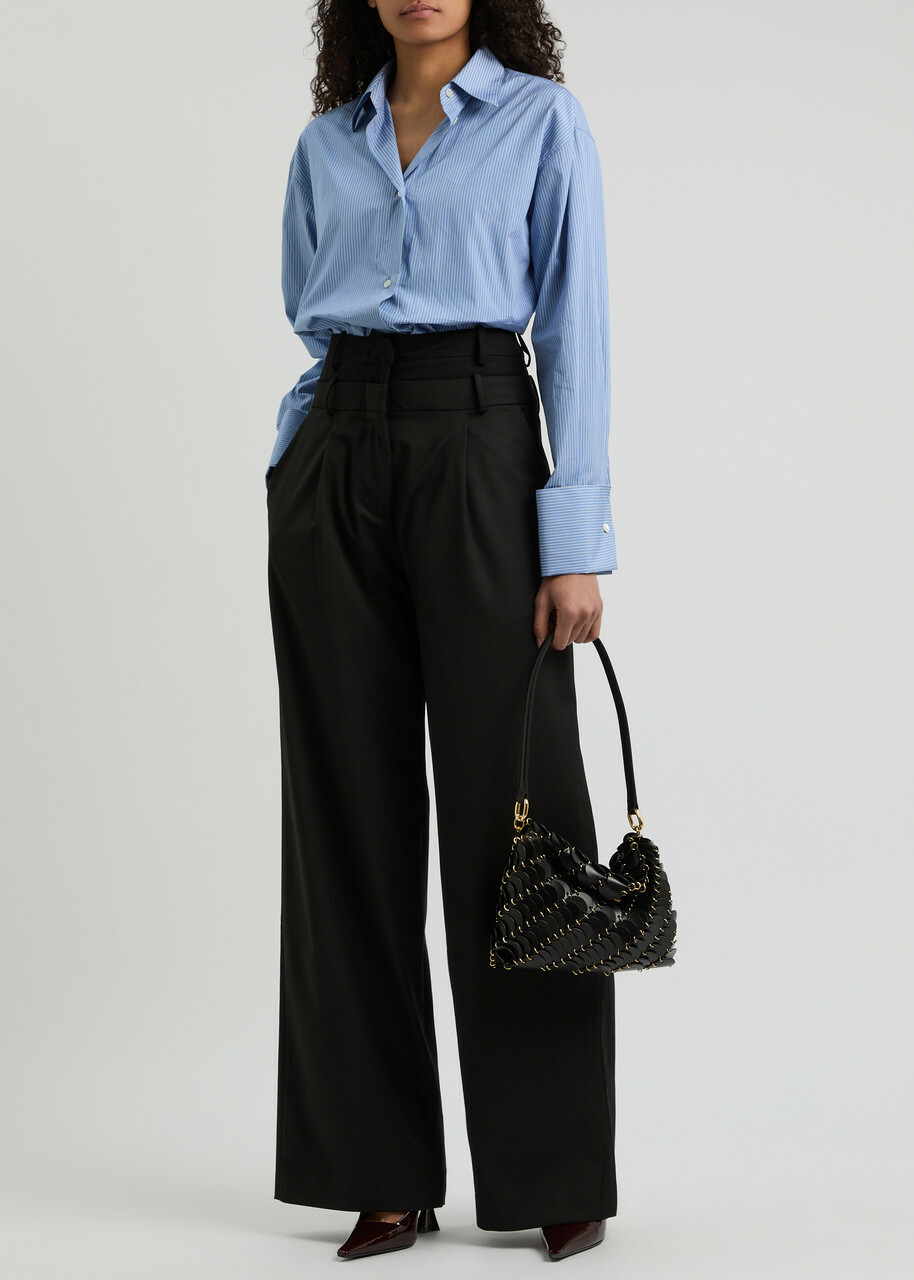 16 Arlington Ivlia Layered-effect Wide-leg Twill Trousers Black