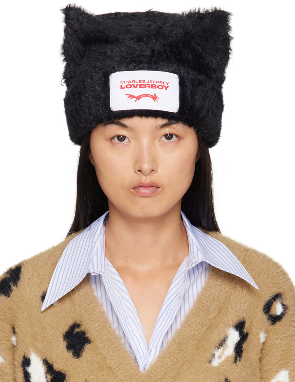 Charles Jeffrey LOVERBOY Black Fluffy Chunky Ears Beanie Charles