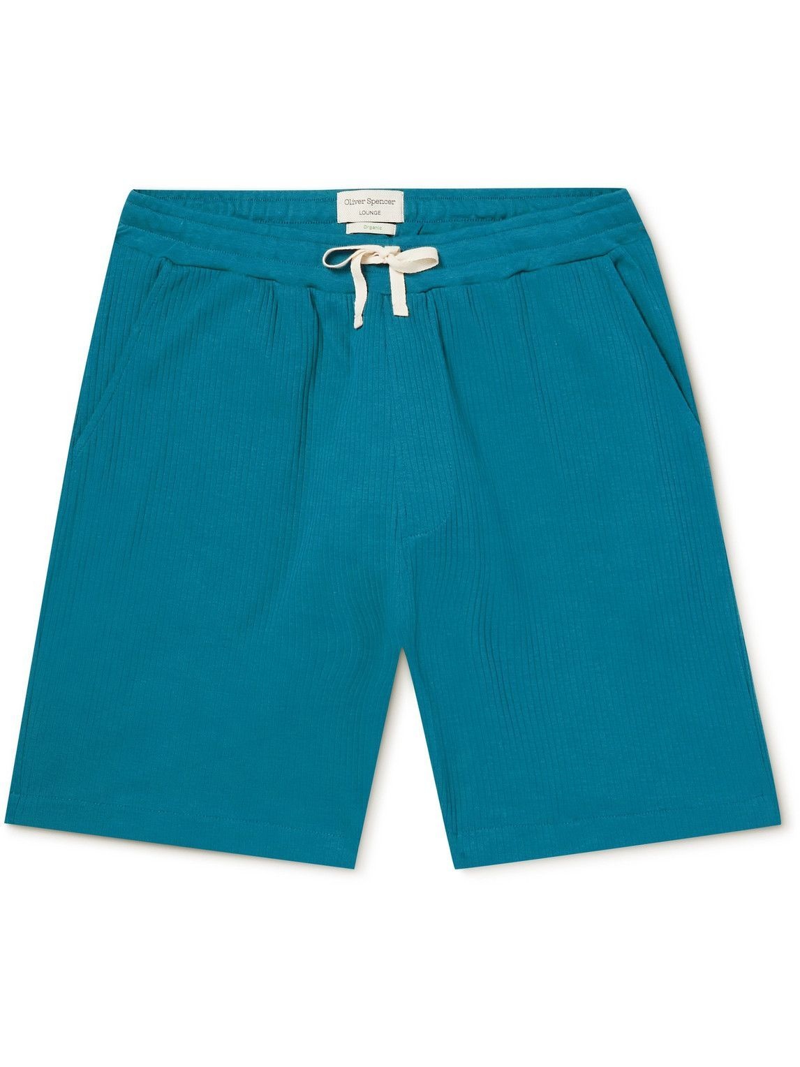 Photo: Oliver Spencer Loungewear - Straight-Leg Ribbed Organic Cotton-Jersey Drawstring Shorts - Blue