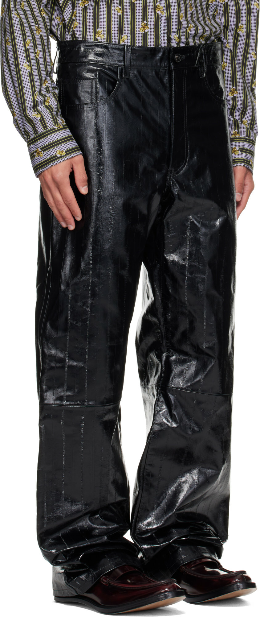 Dries Van Noten Black Loose Leather Pants