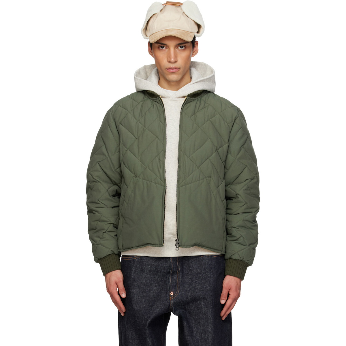 Kenzo Khaki Kenzo Paris 'KENZO Weave' Quilted Down Bomber Jacket