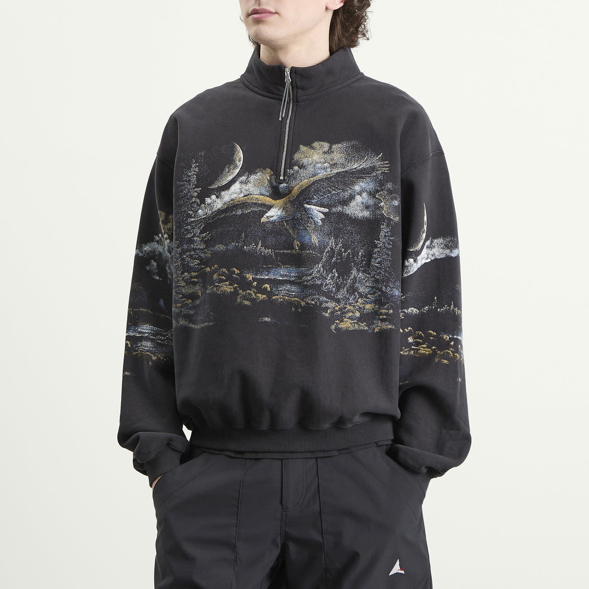 ROA Men's Fai Half Zip Sweatshirt in Washed Black