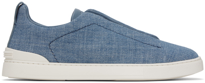 Photo: ZEGNA Blue Triple Stitch Sneakers