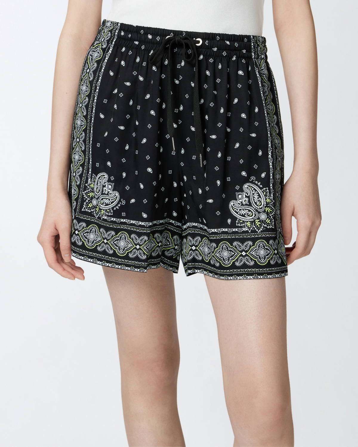 Pinko Bandana Print Shorts Black/Lime