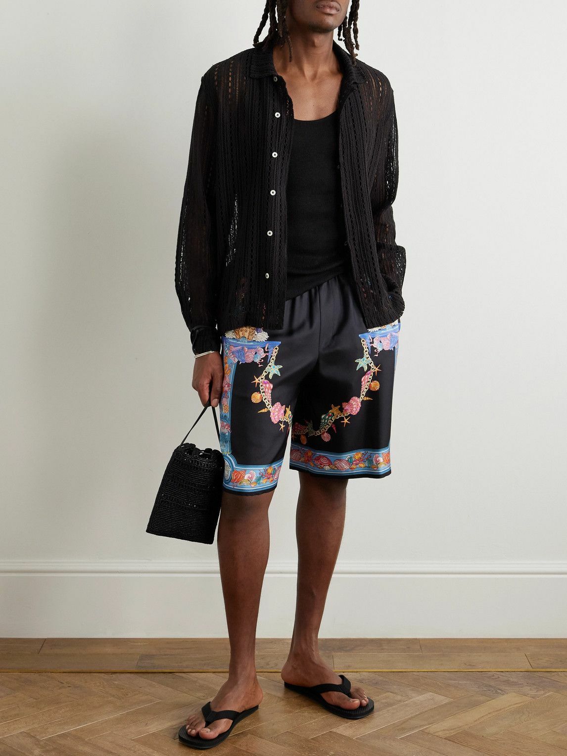 Versace - Straight-Leg Printed Silk-Twill Shorts - Black