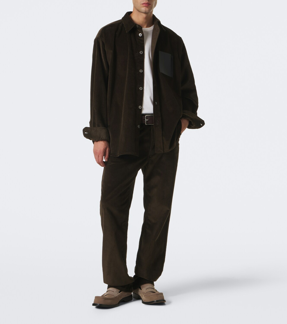 Loewe Leather-trimmed cotton corduroy shirt
