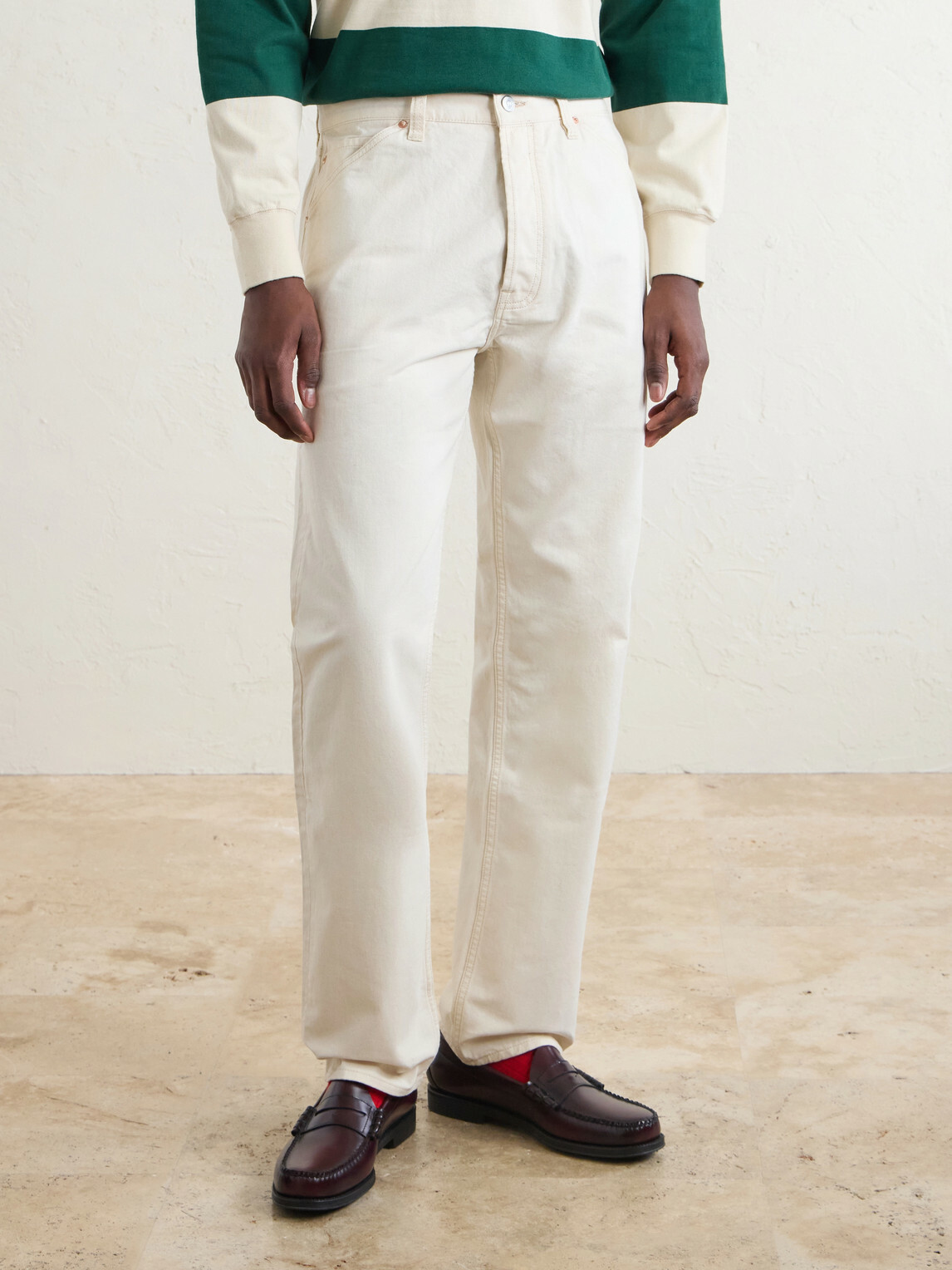 Drake's - Straight-Leg Leather-Trimmed Jeans - Neutrals