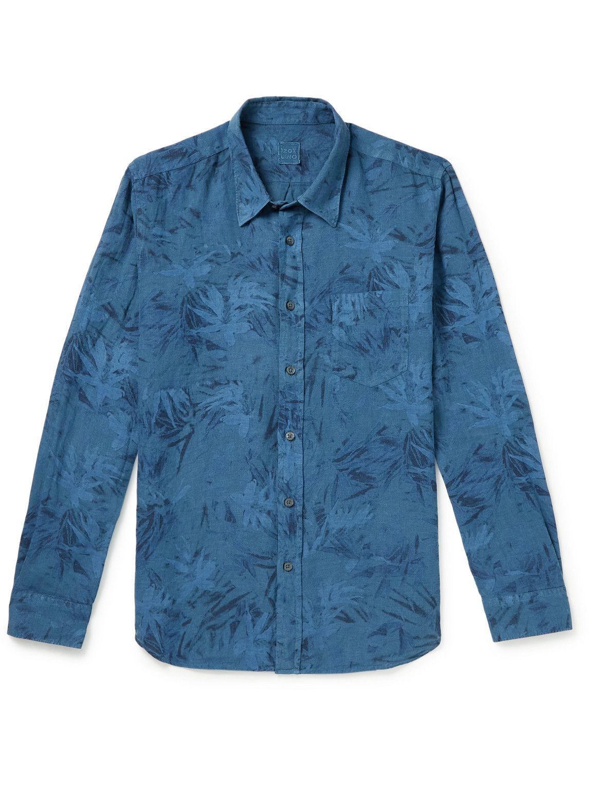 120% - Printed Linen Shirt - Blue 120%