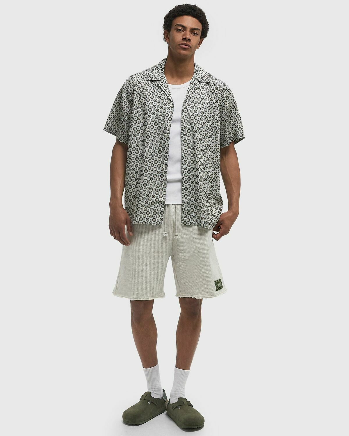Les Deux Foulard AOP SS Shirt Green Mens Shortsleefe
