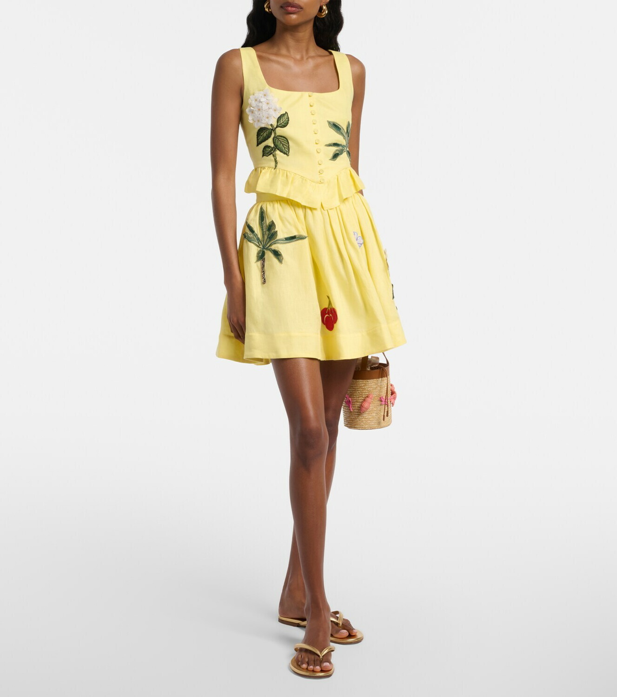 Agua by Agua Bendita Eslabón floral-appliqué linen crop top