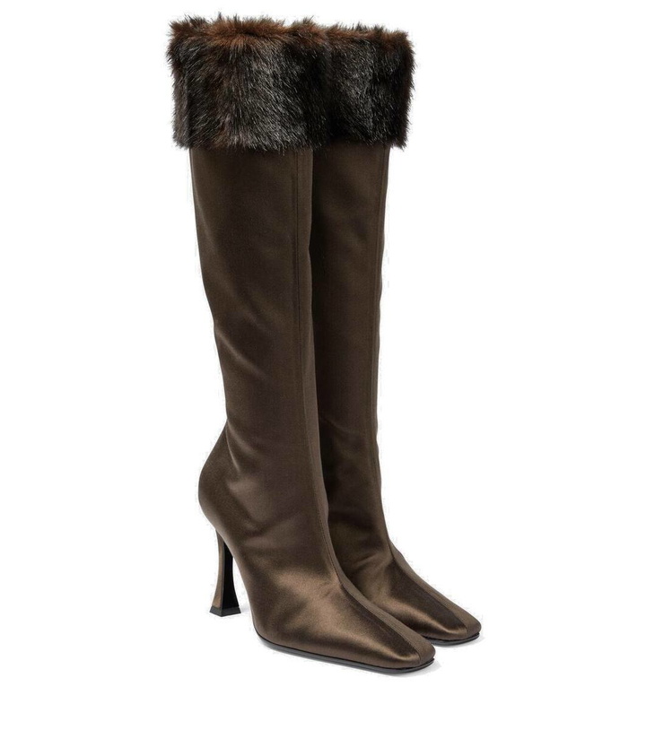 Photo: Magda Butrym Faux fur-trimmed satin knee-high boots