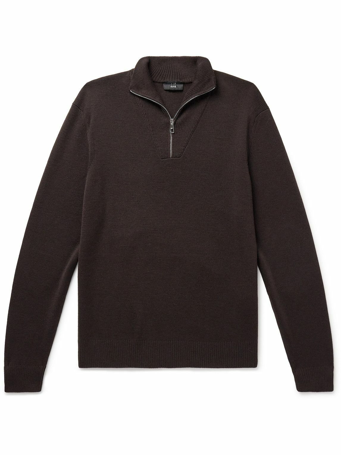 Dunhill - Slim-Fit Suede-Trimmed Wool Half-Zip Sweater - Brown Dunhill