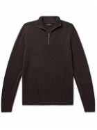 Dunhill - Slim-Fit Suede-Trimmed Wool Half-Zip Sweater - Brown