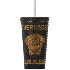 Versace Black and Gold Medusa Crystal Travel Cup, 16 oz