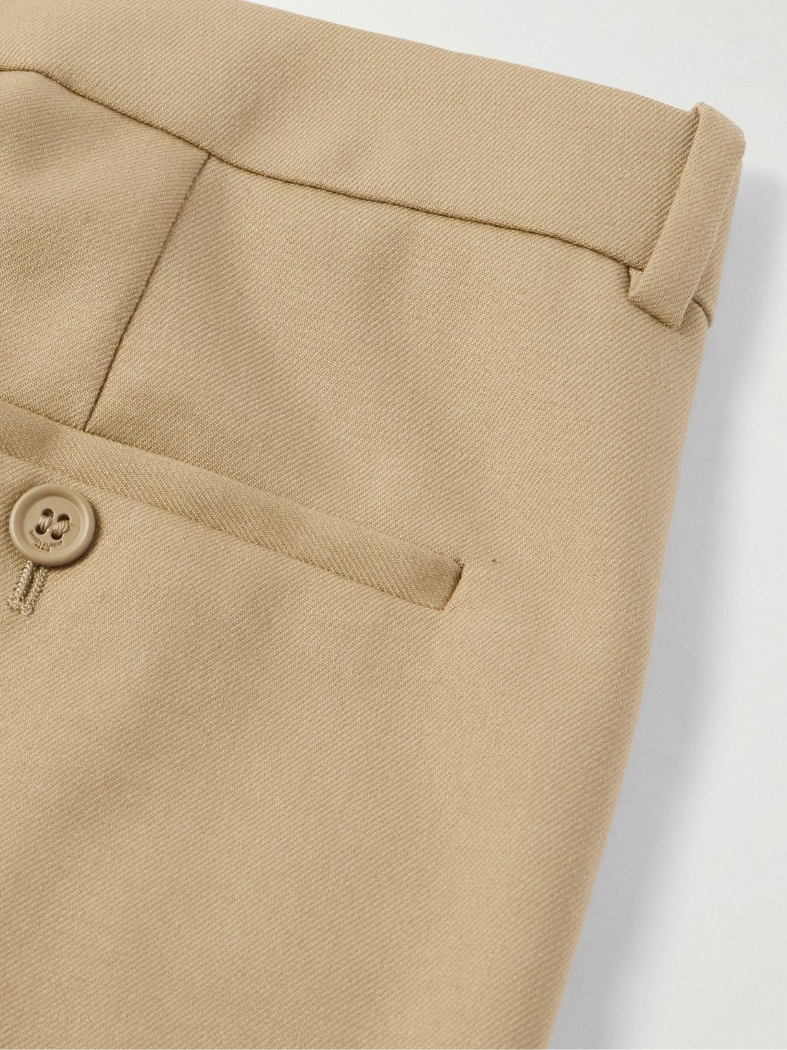 SAINT LAURENT - Tapered Pleated Grain de Poudre Wool Trousers - Neutrals