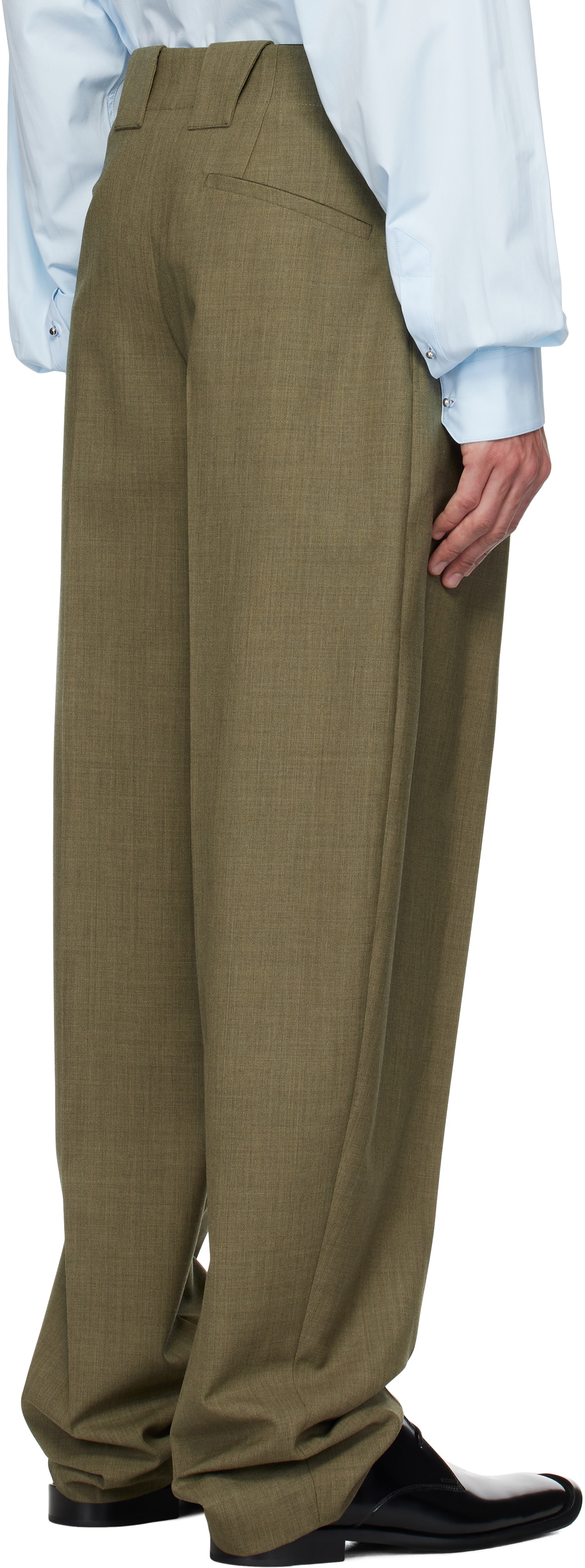 Mugler Khaki Pleated Wide Leg Trousers