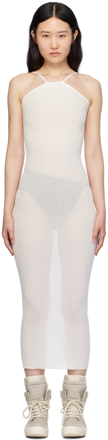 S/S 2005 Rick Owens 'Scorpio' Sheer Raw Edge Plunging Cowl Light Brown Mini Dress