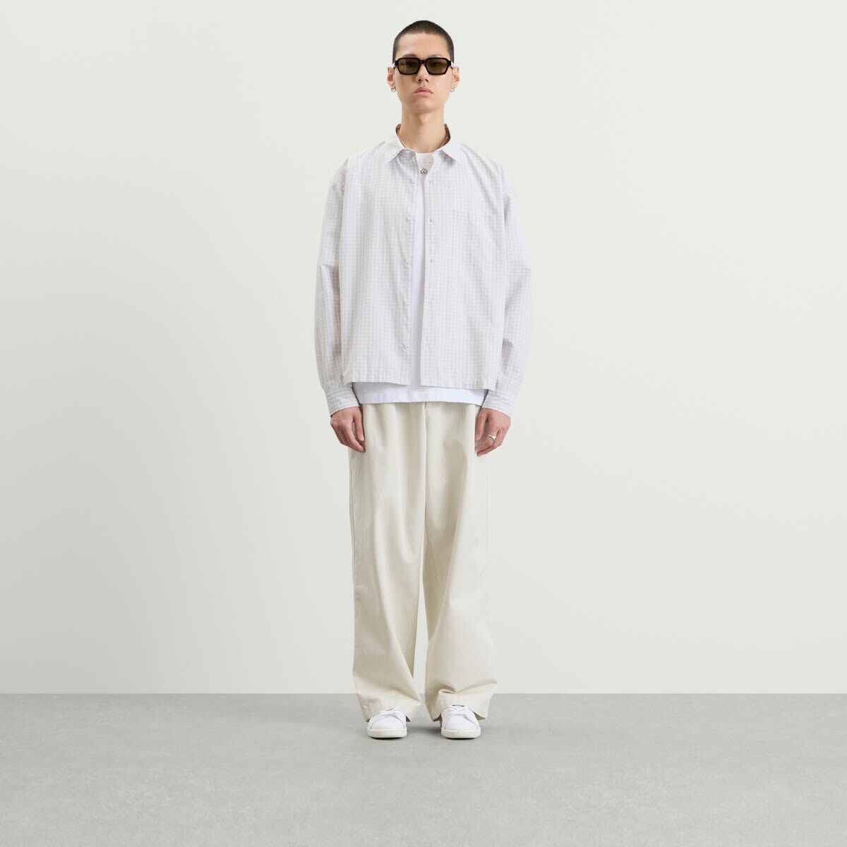 END. Men's Fairways Long Sleeve Shirt in Ice Grey Check
