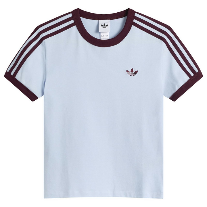 Photo: Adidas Women's 3S T-Shirt in Crystal Sky/Maroon