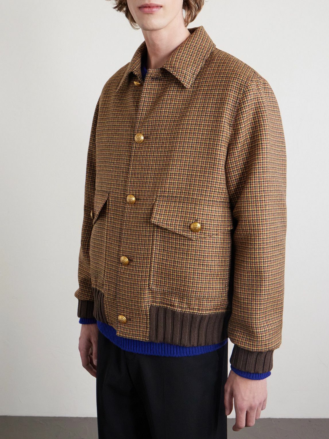 Valentino Garavani - Padded Houndstooth Virgin Wool Bomber Jacket - Brown