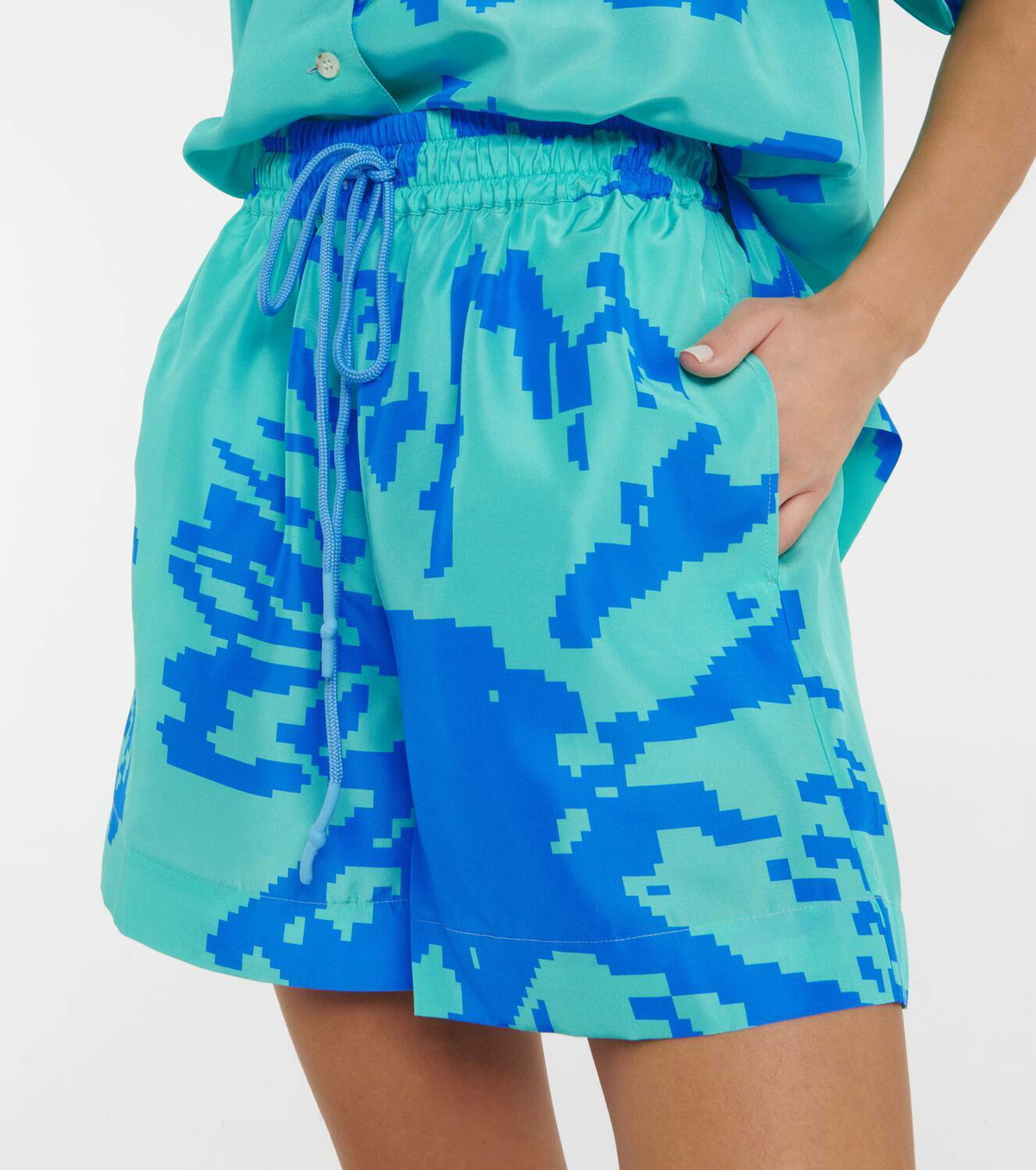 Lee Mathews Pixel high-rise silk shorts