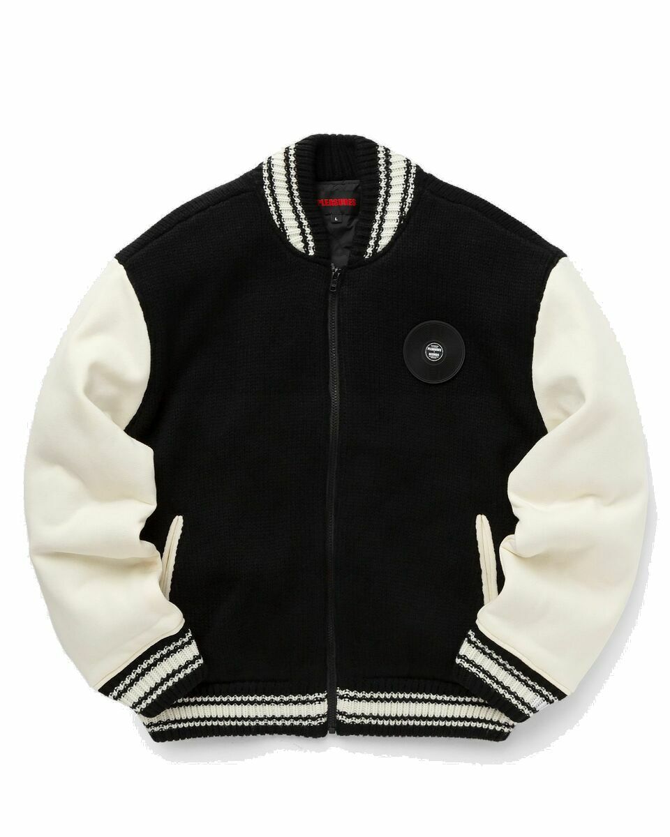 Photo: Pleasures Smoke Knitted Varsity Jacket Black/White - Mens - Bomber Jackets/College Jackets