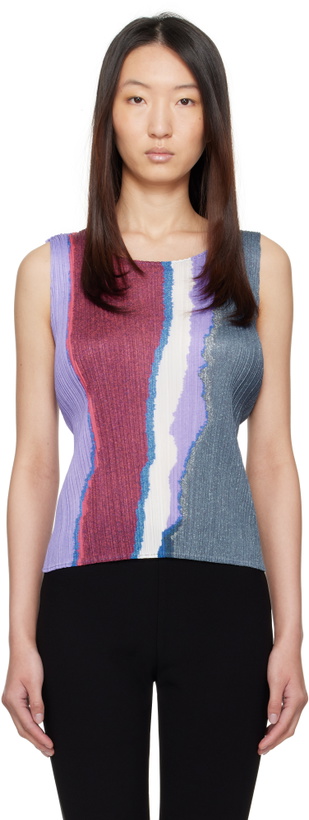 Photo: PLEATS PLEASE ISSEY MIYAKE Blue May Grainy Colors Tank Top