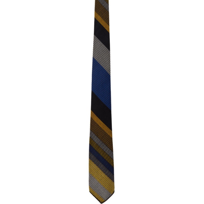 Photo: Engineered Garments Yellow and Blue Cotton Striped Tie