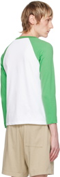 Sporty & Rich White & Green Emblem Baseball Long Sleeve T-Shirt