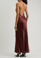 Self-portrait Lace-trimmed Satin Maxi Dress Brown