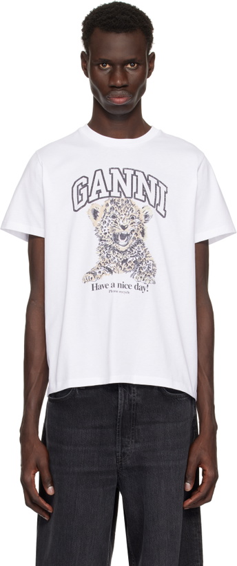 Photo: GANNI White Basic Jersey Leopard Relaxed T-shirt