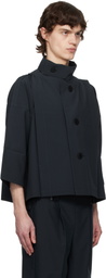 132 5. ISSEY MIYAKE Navy Flat Tuck Jacket