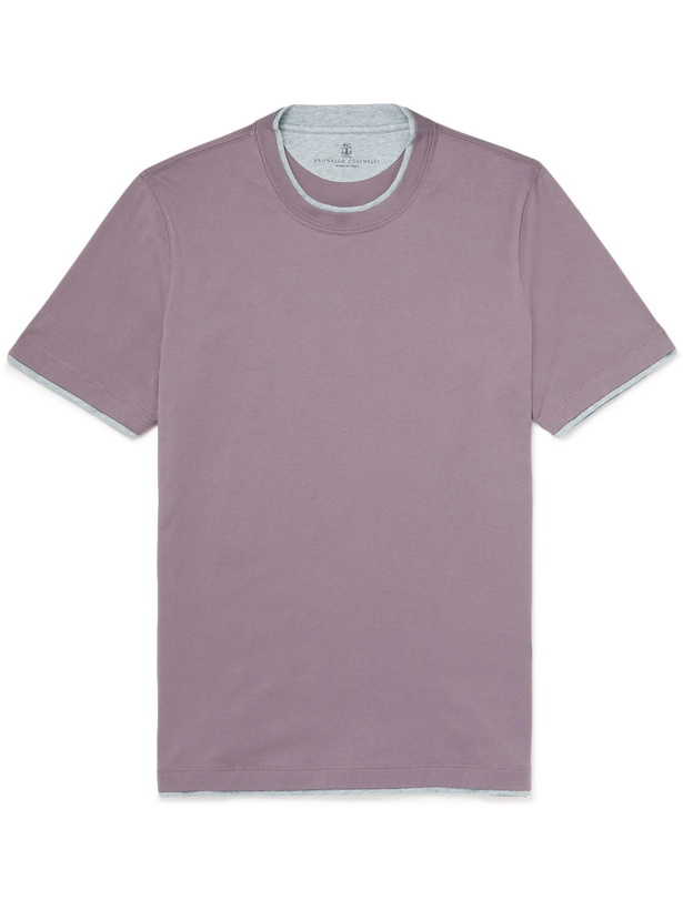 Photo: BRUNELLO CUCINELLI - Slim-Fit Layered Cotton-Jersey T-Shirt - Purple