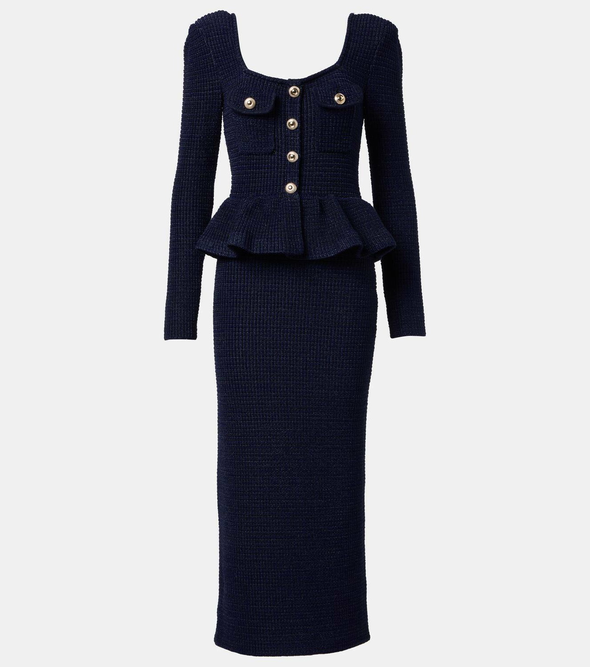 Self-Portrait Peplum knitted midi dress Self-Portrait Self-Portrait Peplum knitted midi dress Self-Portrait