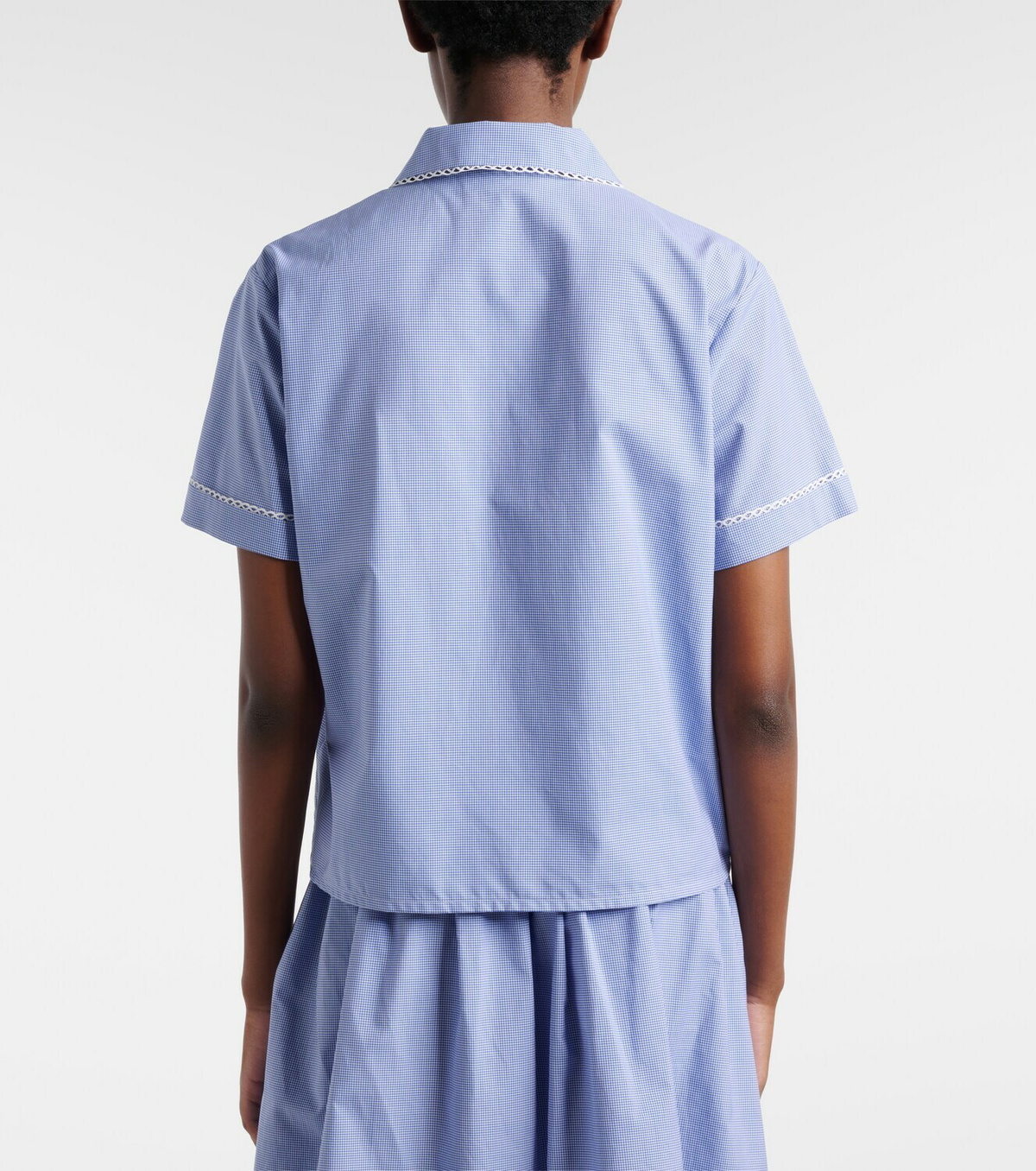 Miu Miu Gingham lace-trimmed cotton poplin shirt