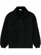 SAINT LAURENT - Logo-Embroidered Cotton-Jersey Half-Zip Sweatshirt - Black