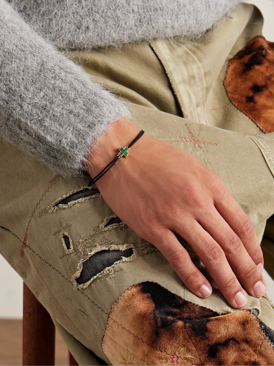 Luis Morais - Gold, Malachite and Cord bracelet