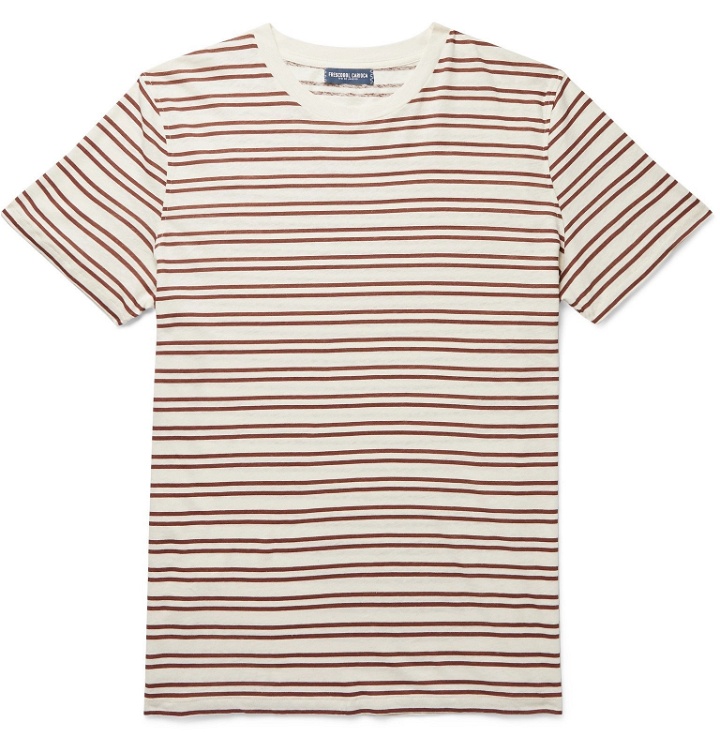 Photo: Frescobol Carioca - Leblon Striped Cotton and Linen-Blend T-Shirt - Neutrals
