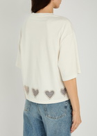 Alice + Olivia Evan Heart Embellished Cropped Cotton T-shirt White