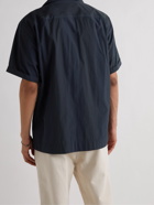 NN07 - Oliver Camp-Collar Striped Woven Shirt - Blue