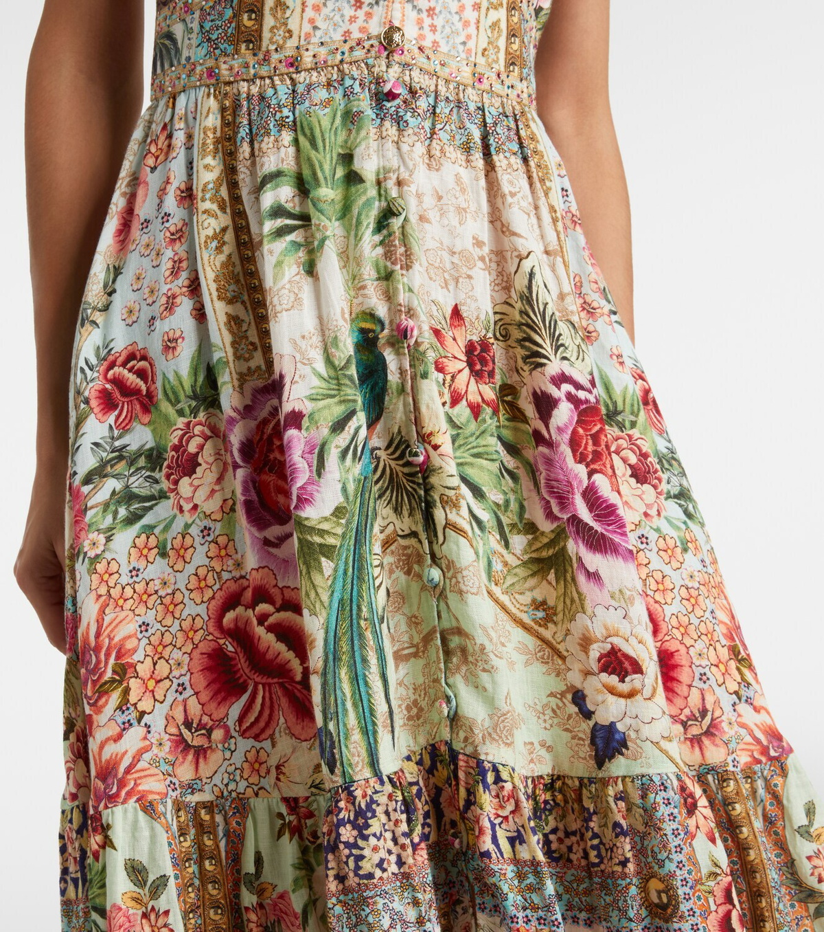 Camilla Embellished floral linen maxi dress