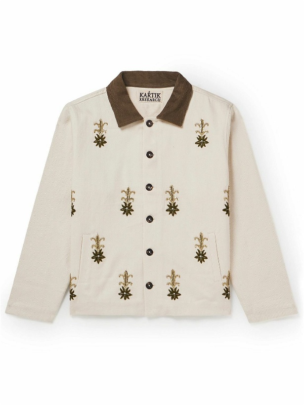 Photo: Kartik Research - Corduroy-Trimmed Embroidered Cotton-Twill Jacket - Neutrals